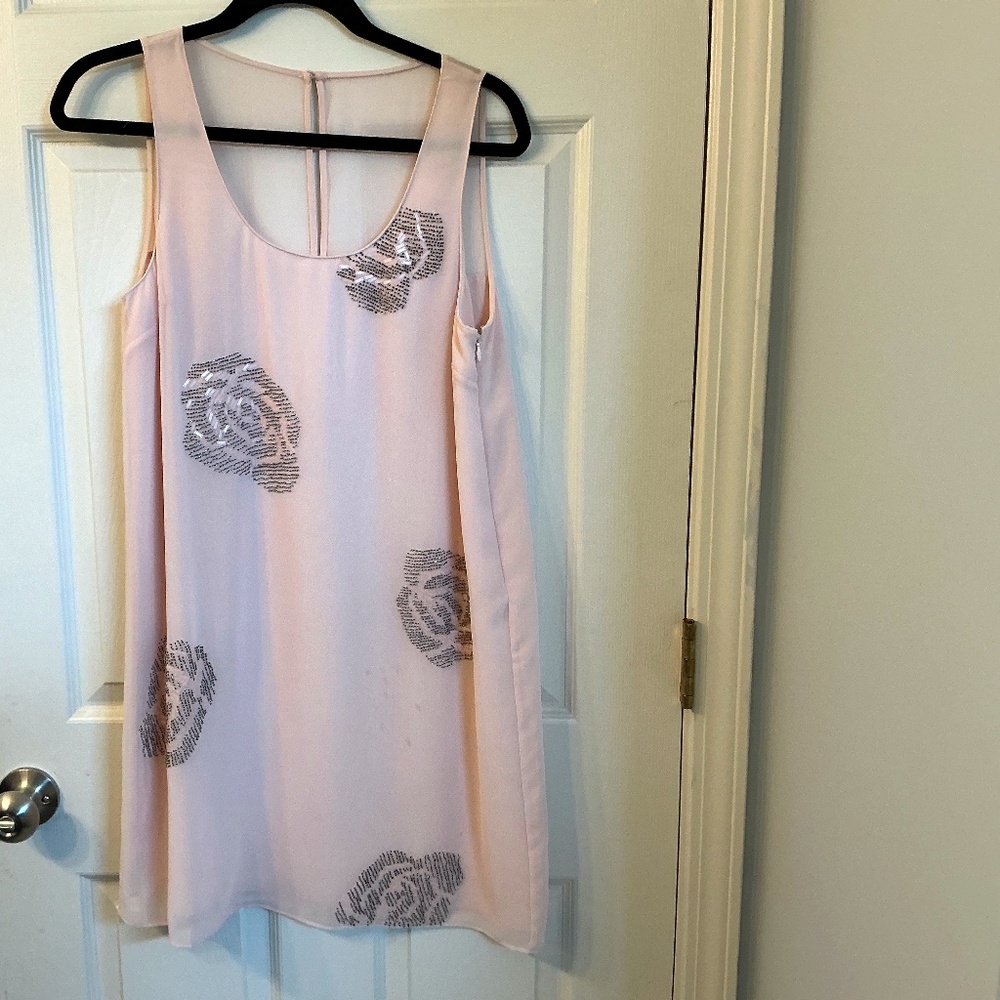 Chiffon dress with silver flowers.
